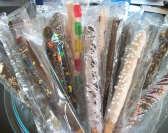 Chocolate Covered Pretzels Sticks, Birthday party favors, Wedding Favors, Celbrations, graduations, College Gifts