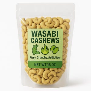 Wasabi Spicy Cashews – Bold Crunchy Heat – 16 oz Resealable Bag – Vegan Snack – Freshly Roasted – Fiery Plant-Based Protein