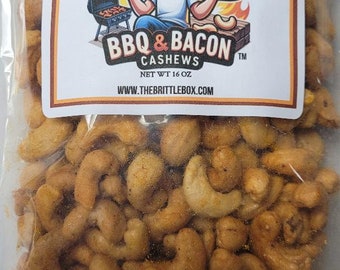 BBQ and Bacon Cashews 1 lb Bag fresh made to order and packed with barbecue bacon flavor