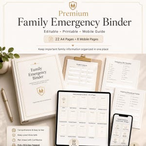Family Emergency Binder, Emergency Binder Printable, Important Documents Organizer, Editable Family Planner, Mobile Quick Guide