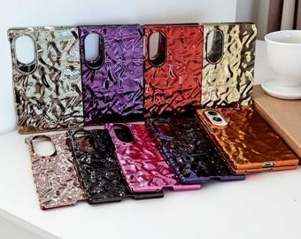 Custodia con effetto increspatura ad acqua per Samsung Z Fold 8 7 6 5 4 / Cover metallica sottile e antiurto