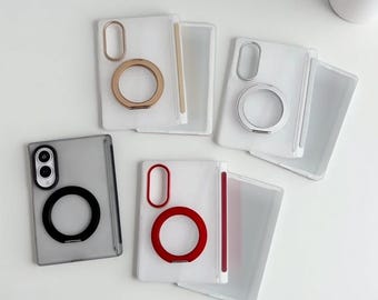 Custodia magnetica trasparente satinata per Samsung Z Fold 8 / Supporto ad anello girevole MagSafe 360 con cerniera