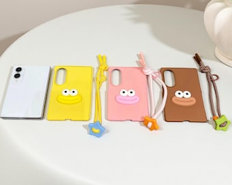Custodia con labbra a salsiccia per Samsung Z Fold 8 / Divertente cover per il viso con cinturino regolabile