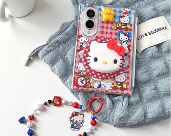 Custodia magnetica Hello Kitty per Samsung Z Fold 8 Ultra Z Fold 8 7 6 5 4 / Cover per telefono con supporto MagSafe e catenella di perline