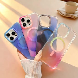 Aurora Gradient MagSafe Phone Case for iPhone 16 15 14 13 Pro Max Matte Rainbow Magnetic Shockproof Cover