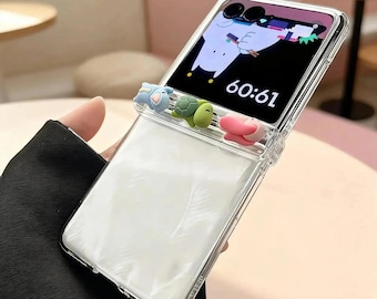 Clear Foldable Phone Case with Animal Charms for Motorola Razr, Samsung Z Flip