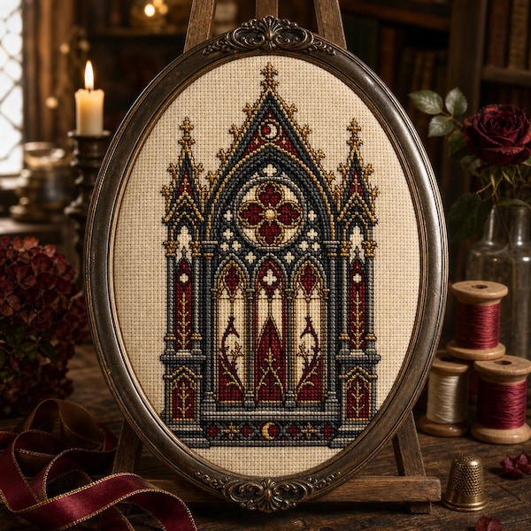 Intricate Gothic Window Cross Stitch PDF Pattern | Instant Download DIY Wall Art Decor