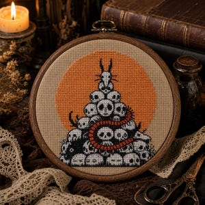 Skull Pile Cross Stitch Pattern, Gothic Digital Download, Macabre Art Needlepoint PDF