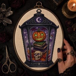 DIY Halloween Cross Stitch Pattern, Spooky Ghost Skeleton Pumpkin Wall Decor