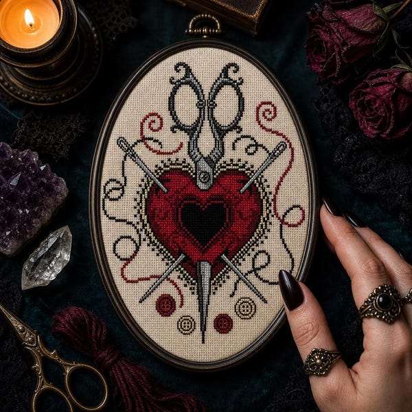 Unique Stitching Project Pattern, Gothic Heart Sewing Art Digital Download Cross Stitch