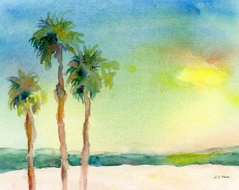 Coastal Decor, Palm Tree Print by Connietownsart, California Wall Art, Tropical Art Print, Beach Print, Beach Decor
