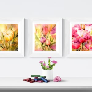 Tulip Watercolor Art Prints: Set of 3 Floral Paintings