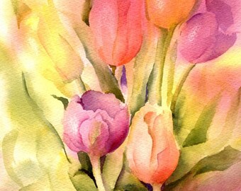 Tulips Painting Print from Original Watercolor Painting, Floral Watercolor