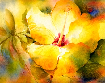 Hibiscus Watercolor Art Print: Signed Fine Art, Hawaii Inspired