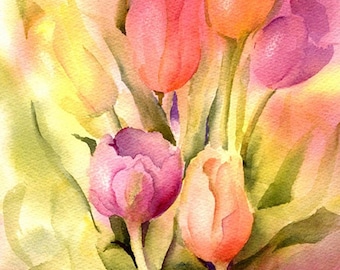TULIPS Watercolor Painting Print by ConnieTownsArt, Watercolor Flowers, Flower Painting, Gift for Her