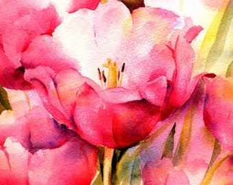 Flower Painting, Tulips Print from Original Watercolor Painting, Botanical Print