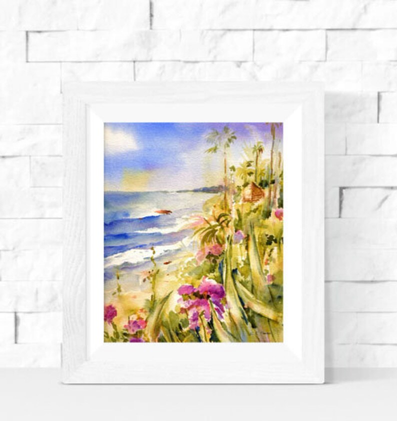 Beach Art Print, Watercolor Beach Art, Palm Tree Print, Beach
