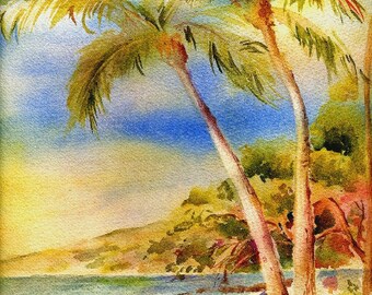 Tropical Hawaiian Maui Art Print by Connietownsart, Housewarming Gift, 8x10 Palm Tree Art