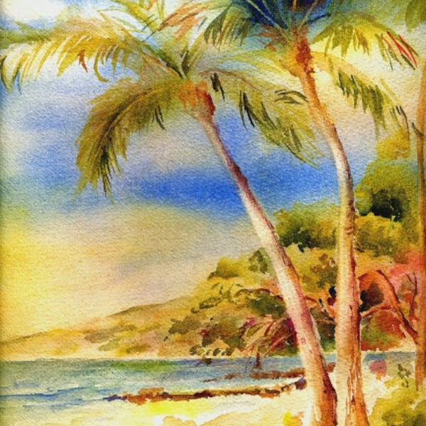 Tropical Hawaiian Maui Art Print by Connietownsart, Housewarming Gift, 8x10 Palm Tree Art