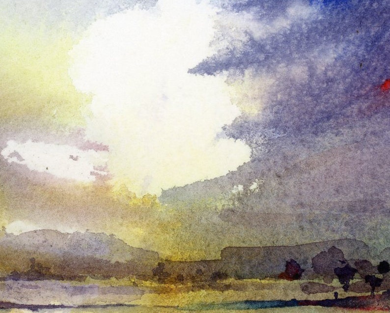 Dramatic Wall Art Dramatic Sky Painting Coastal Wall Decor Fine Art Print from Original Watercolor Painting by Connietownsart