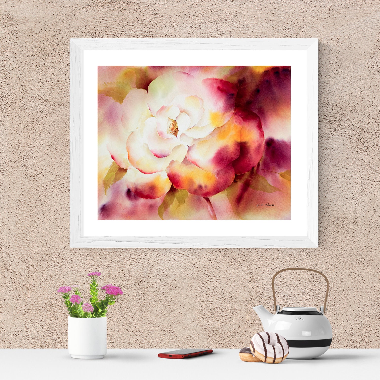 Dusty Rose Wall Art Print by Connietownsart Rose Watercolor Etsy