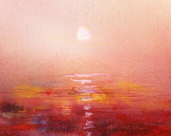 Sunset Watercolor Painting Print by Connietownsart, Sunset Decor