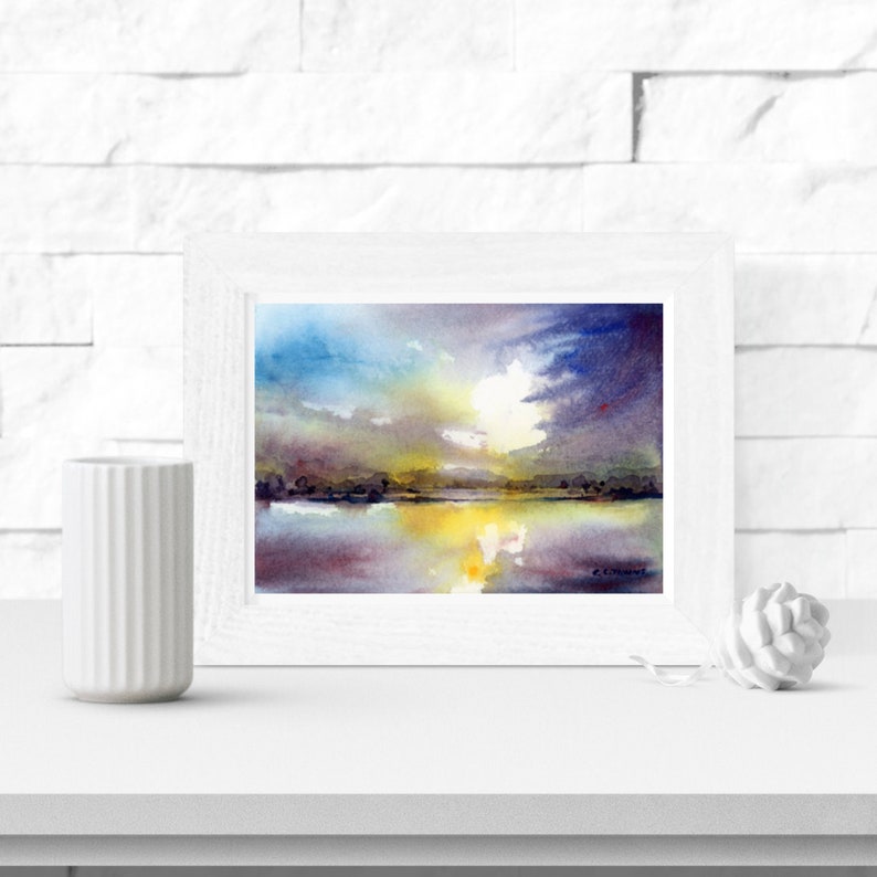 Dramatic Wall Art Dramatic Sky Painting Coastal Wall Decor Fine Art Print from Original Watercolor Painting by Connietownsart