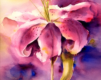 Lily Art Print from Original Watercolor Painting by Connietownsart, Gift for Mom