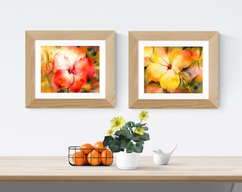 Hibiscus Watercolor Painting Set, Hawaiian Floral Art Prints