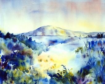 Mountain Art Print by Connietownsart, Landscape Watercolor Painting