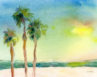 Coastal Art Print, California Wall Art from Original Watercolor Painting, Beachy Decor