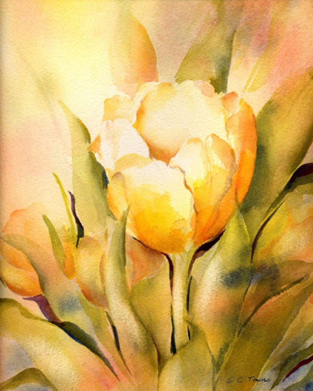 Yellow Tulips Watercolor Painting Print, Floral Home Decor, Artist ...