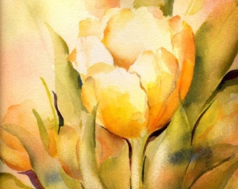 Tulip Painting, Tulip Home Decor, Watercolor Floral, Yellow Tulips Watercolor Painting Print by Connietownsart, Gift for her