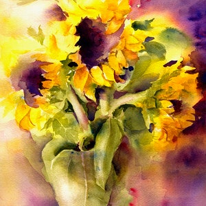 Sunflower Painting Print from Original Watercolor Painting, Gift for Mom