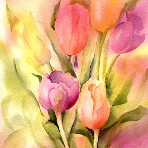 Tulips Painting Print from Original Watercolor Painting by Connietownsart, Flower Art Print