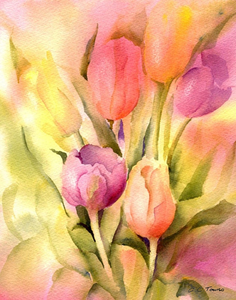 Tulips Painting Print from Original Watercolor Painting by Connietownsart, Flower Art Print