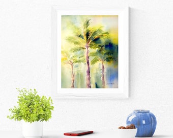 Palm Tree Print, Palm Trees Art Print, Palm Trees Watercolor Painting Print by Connietownsart, Fine Art Giclee Print, Tropical Art