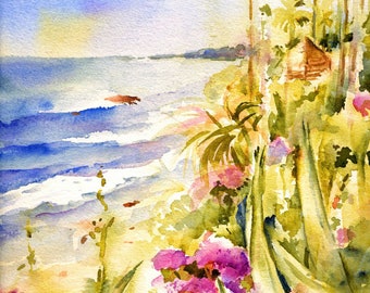 Coastal Print from Original Watercolor painting by Connietownsart, Palm Tree Art