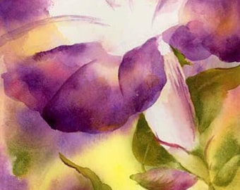 Morning Glory Watercolor Painting, Floral Art Print, 5x7
