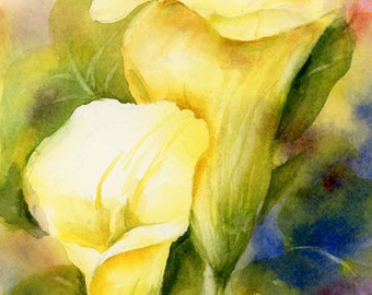 Yellow Lily Painting, Floral Watercolor Painting, Bright Yellow Floral Abstract, Lily Painting, Floral Art Print