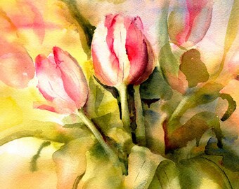 Red Tulip Watercolor Painting Print from Original Watercolor Painting by Connietownsart, Tulip Art Print