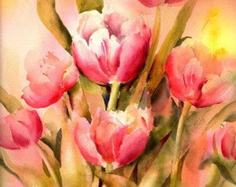 Tulip Painting Print by Connietownsart, Watercolor Flower Painting