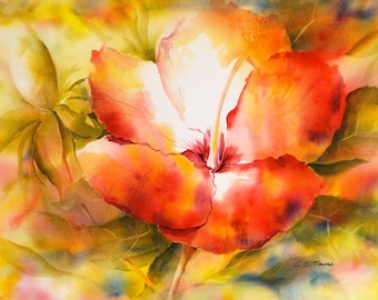 Hibiscus Wall Art from Original Watercolor Painting by Connietownsart, Watercolor Flowers, Gift for Her