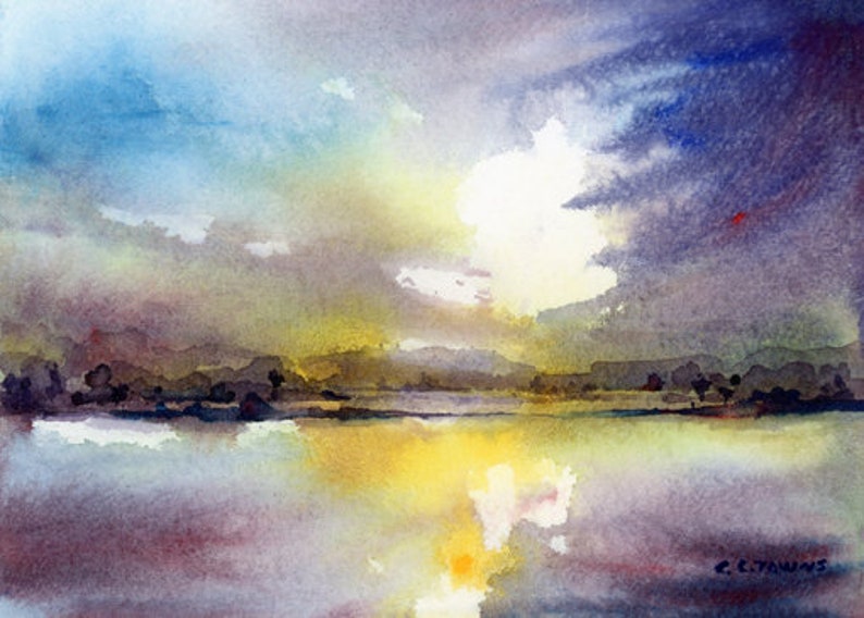 Dramatic Wall Art Dramatic Sky Painting Coastal Wall Decor Fine Art Print from Original Watercolor Painting by Connietownsart