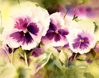 Pansy Watercolor Painting Print from Original Watercolor Painting, Gift for Her