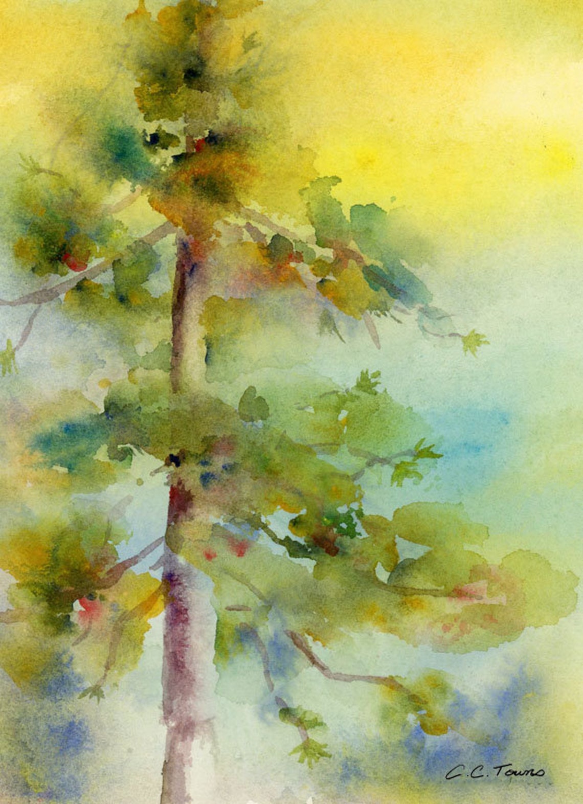 Pine Tree Art Pine Tree Painting Watercolor Painting Print Etsy