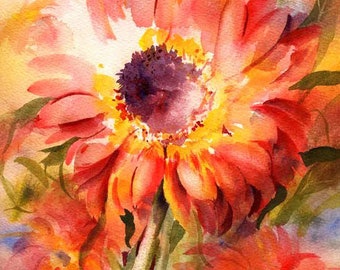 Gerberas Painting Print from Original Watercolor Painting, Gift for Her