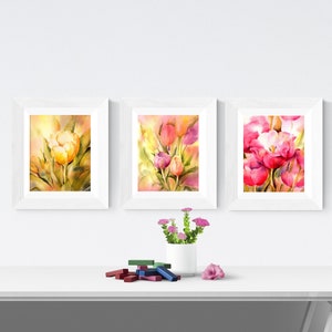 Set of 3 Wall Art Flowers Tulips, Watercolors by Connietownsart, Tulip Decor, Watercolor Flower, Tulip Painting