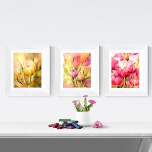 3 Piece Wall Art: Tulip Watercolor Prints by Connietownsart
