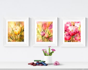 Set of 3 Wall Art Flowers Tulips, Watercolors by Connietownsart, Tulip Decor, Watercolor Flower, Tulip Painting